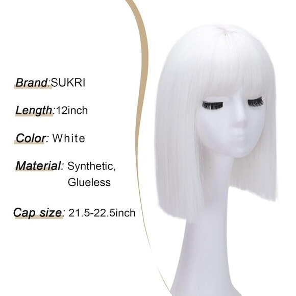 💫 Women White Short Bob Wigs Straight Natural Pretty Party Cosplay Daily - Picture 6 of 7